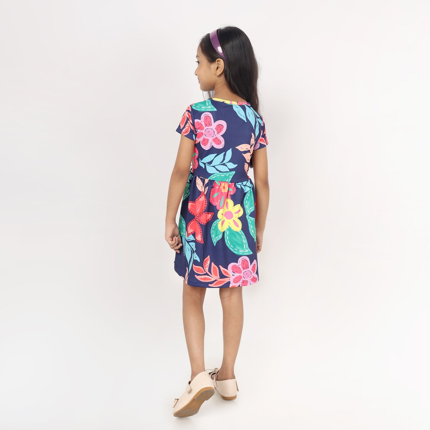 Junibear Printed Dress-Navy Blue